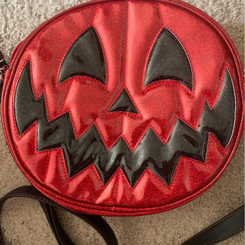 Love Pain and Stitches Red Glitter Pumpkin Purse